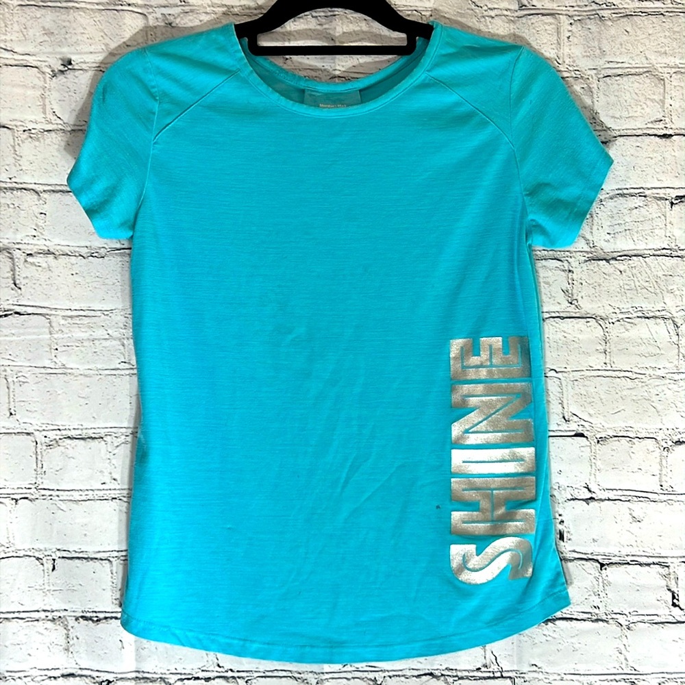 🌞 Member’s Mark Active Girl turquoise athletic tee open back Shine girl size XL